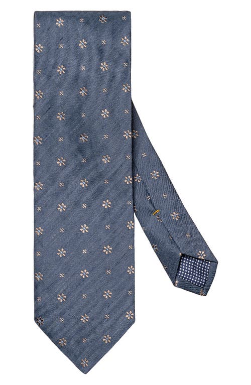 Floral Slub Silk & Linen Tie in Medium Blue