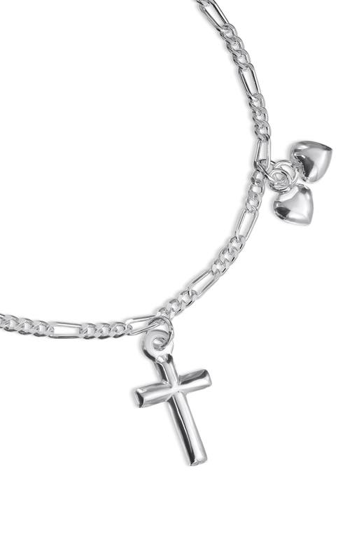 Bling Jewelry Cross & Heart Charm Chain Bracelet In Silver