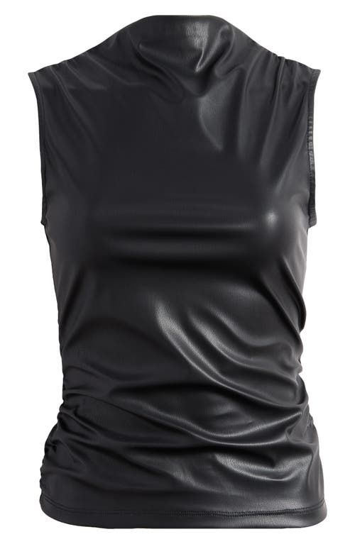 Topshop Sleeveless Faux Leather Funnel Neck Top In Black