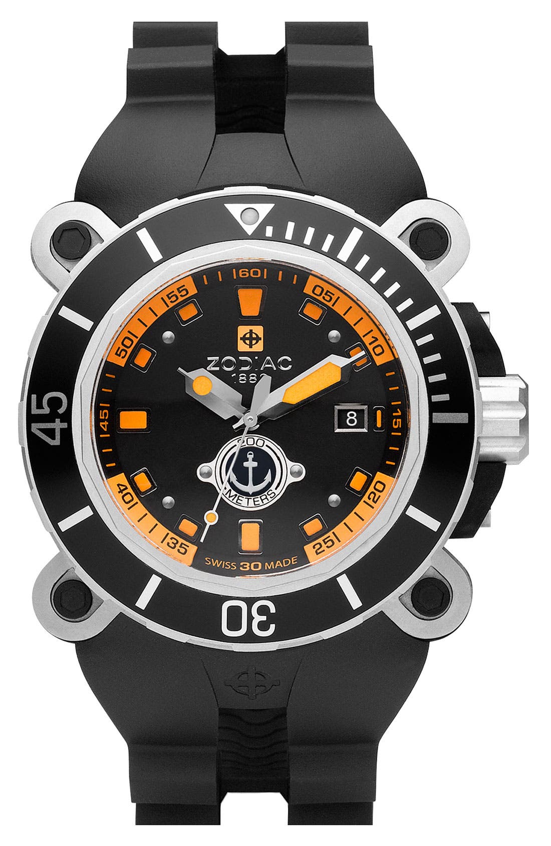 Zodiac Round Diver Watch with Rubber Strap Nordstrom
