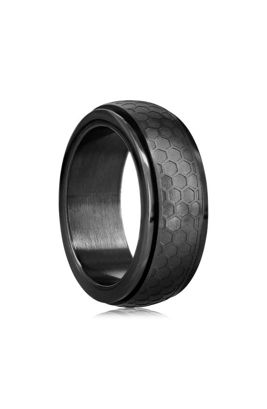 Blackjack Stainless Steel Honeycomb Spinner Ring In Black