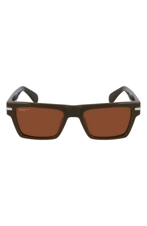 FERRAGAMO 54mm Polarized Rectangular Sunglasses in Dark Khaki at Nordstrom