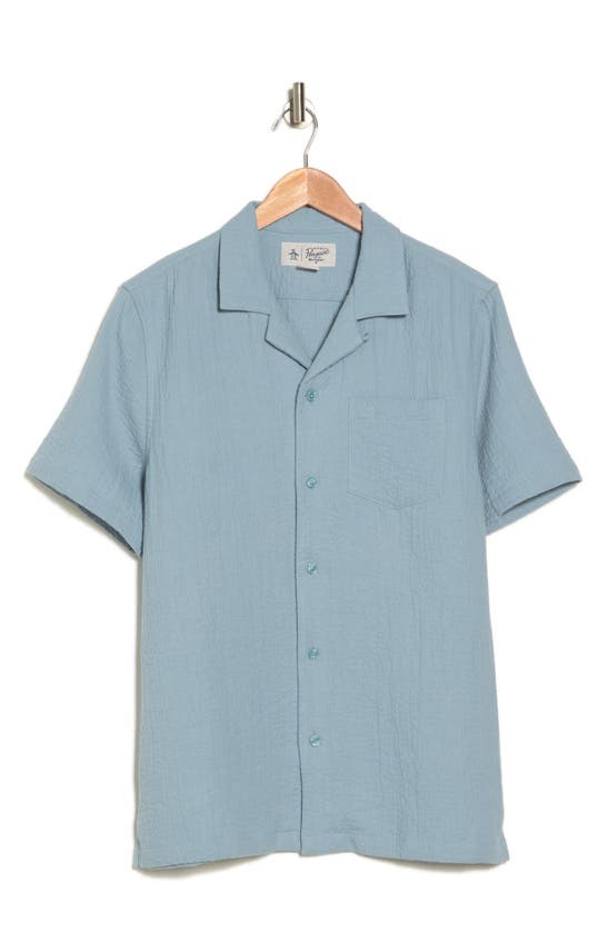 Original Penguin Cotton Gauze Short Sleeve Button-up Camp Shirt In Tourmaline