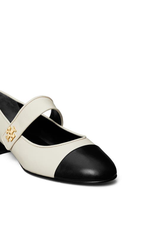 Shop Tory Burch Cap Toe Mary Jane Pump In Light Cream/perfect Black