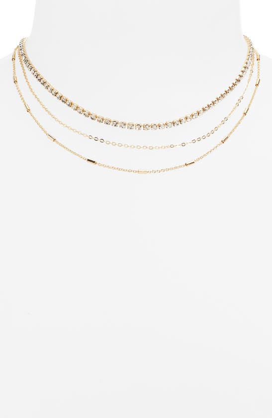Shop Bp. Triple Layer Crystal Necklace In Gold