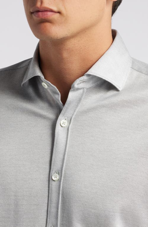 Shop Canali Microprint Knit Cotton Button-up Shirt In Light Grey