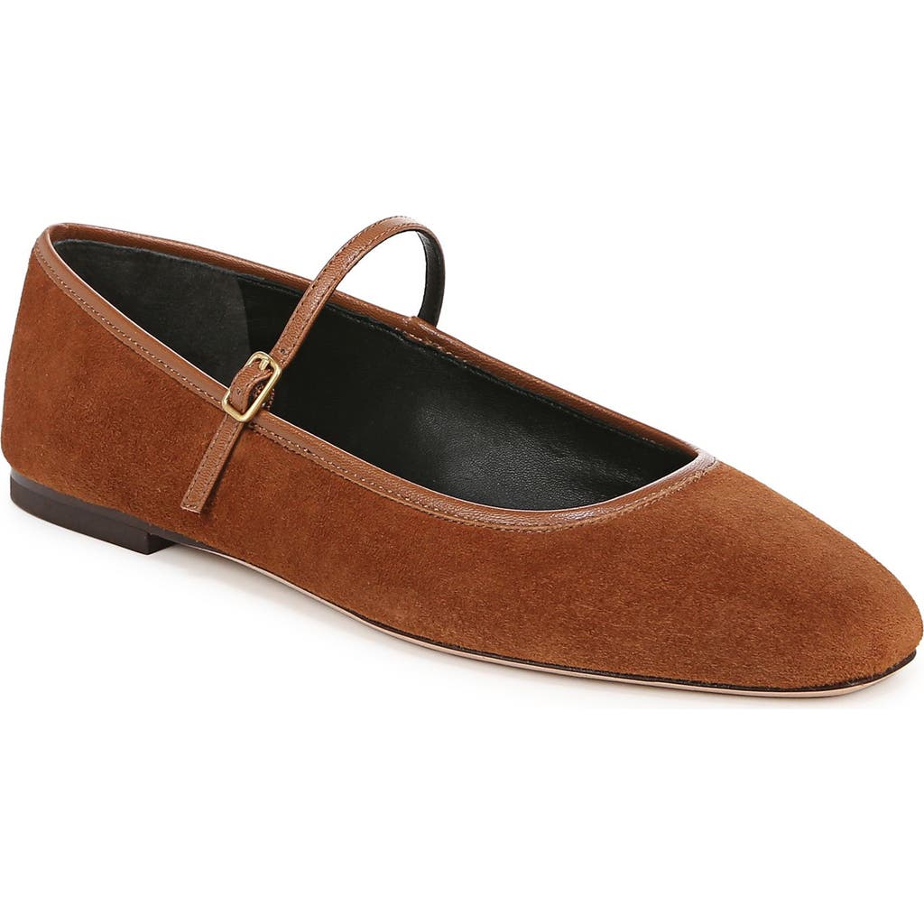 Veronica Beard Ellie Suede Mary Jane Ballerina Flats In Caramel