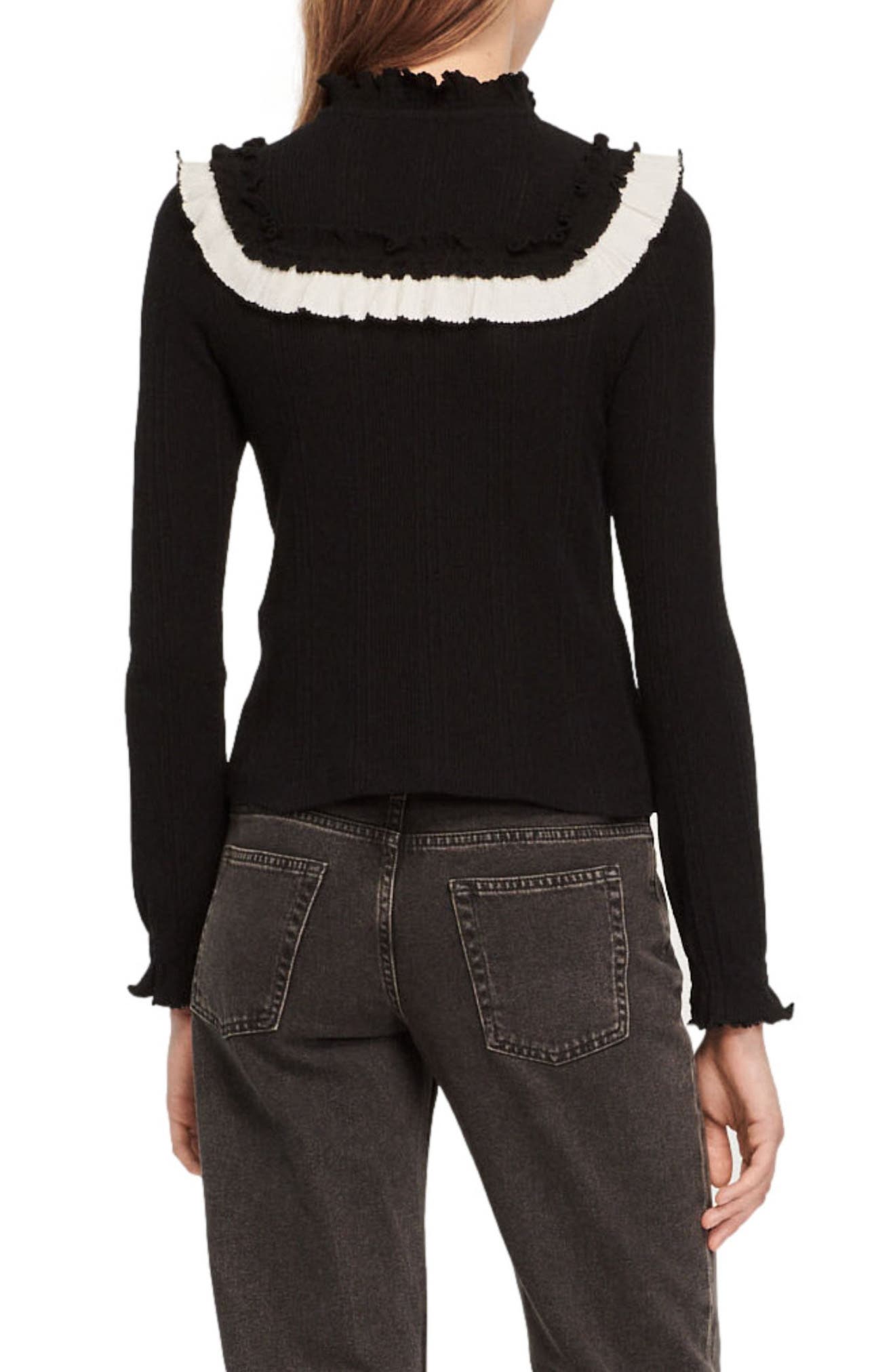 Sandro Women's Dumas Ruffled Mock Turtleneck Sweater - Black - Size Xs