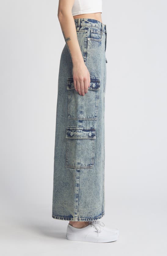 Shop Ptcl Front Slit Denim Maxi Cargo Skirt In Indigo