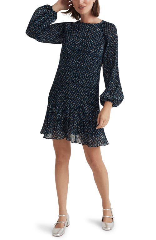 Madewell Floral Balloon Long Sleeve Crinkle Georgette Minidress Deep Indigo at Nordstrom,