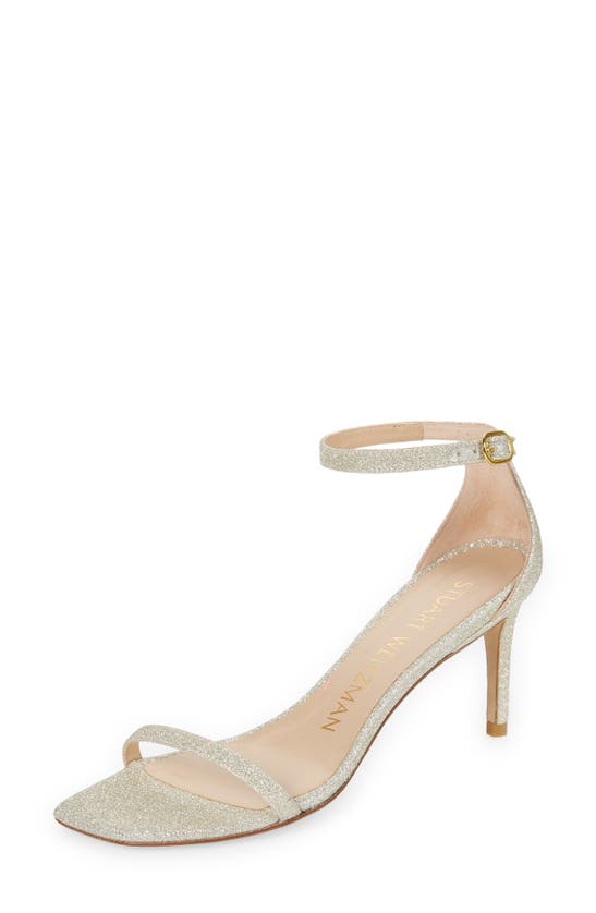 Stuart Weitzman Nudistcurve Glitter Ankle-strap Sandals In Platino