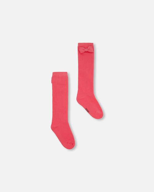 Shop Deux Par Deux Girl's Bow Knee Socks Magenta In Camelia Rose