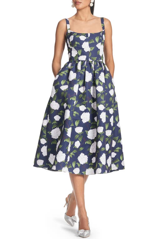 Sachin & Babi Olena Floral Mikado Midi Cocktail Dress Navy Ivory Moonlit Garden at Nordstrom,