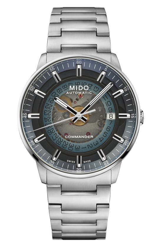 Shop Mido Commander Gradient Skeletal Automatic Bracelet Watch, 40mm In Blue