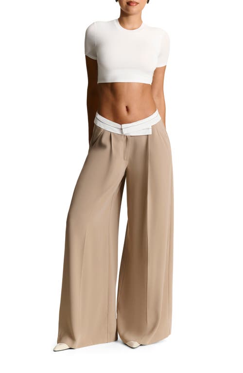 Naked Wardrobe Foldover Waist Wide Leg Trousers In Latte