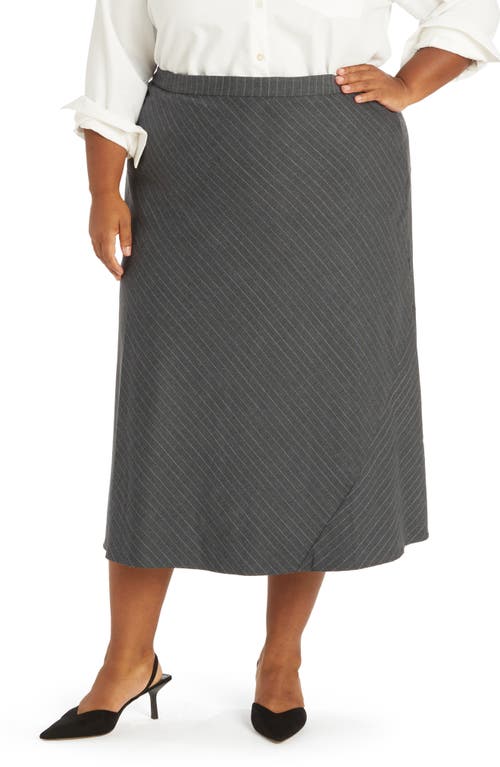 Chase Pinstripe Wool Blend Bias Midi Skirt in Gray