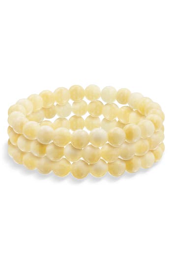 Bling Jewelry Set Of 3 Semiprecious Stone Beaded Stretch Bracelets In Yellow Jade