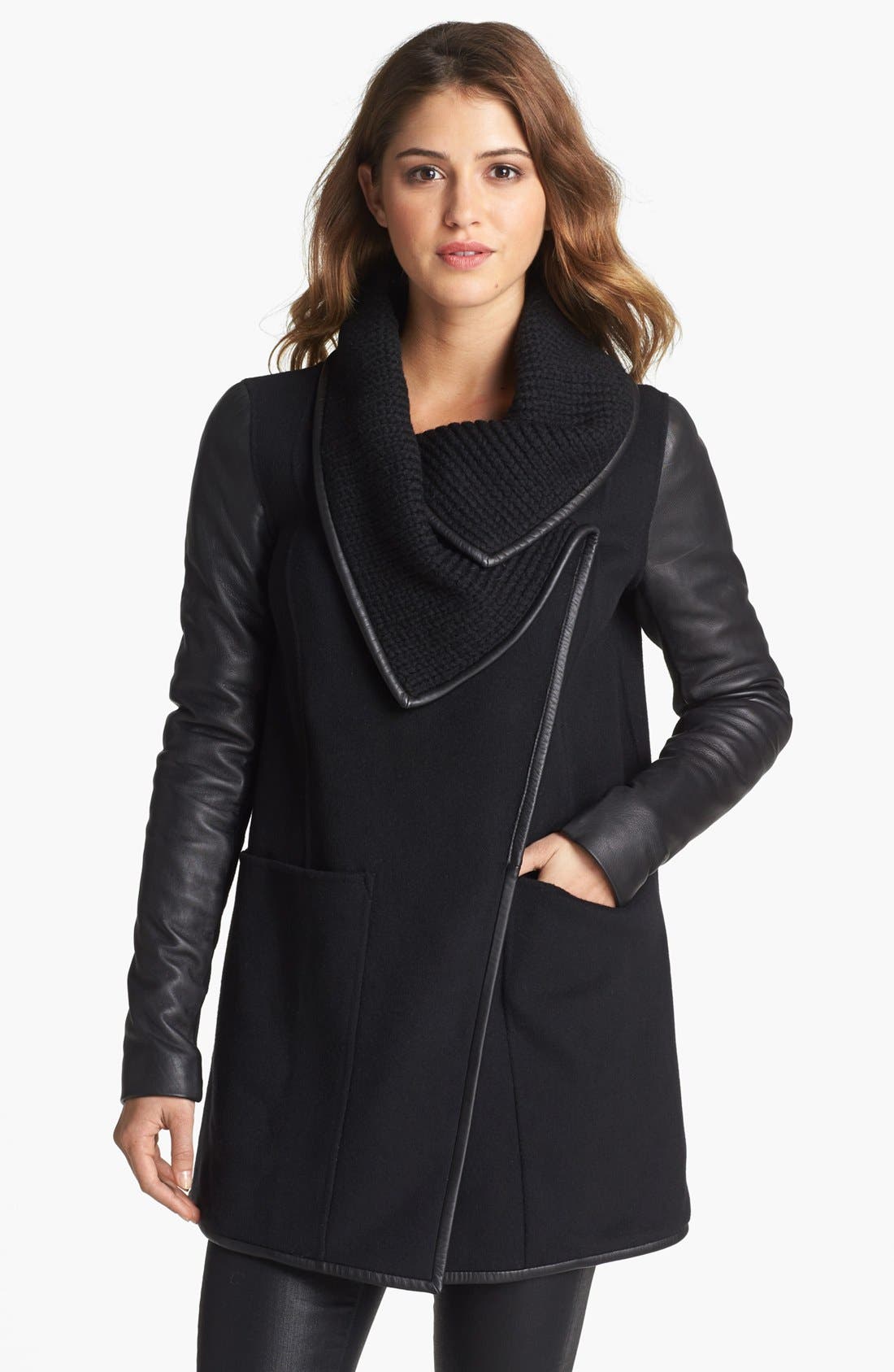 Mackage 'Cornelia' Leather Sleeve Coat Nordstrom