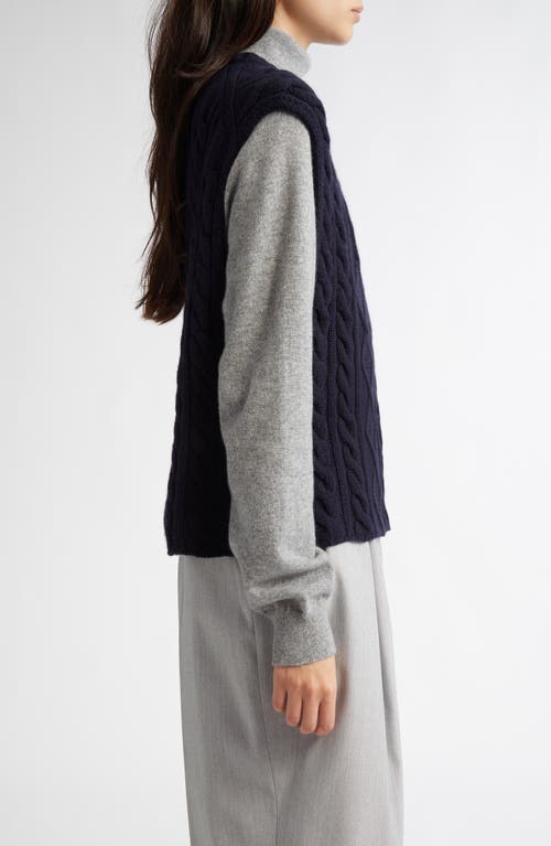 Shop Johnstons Of Elgin Aran Oversize Cashmere Sweater Vest In Dark Navy