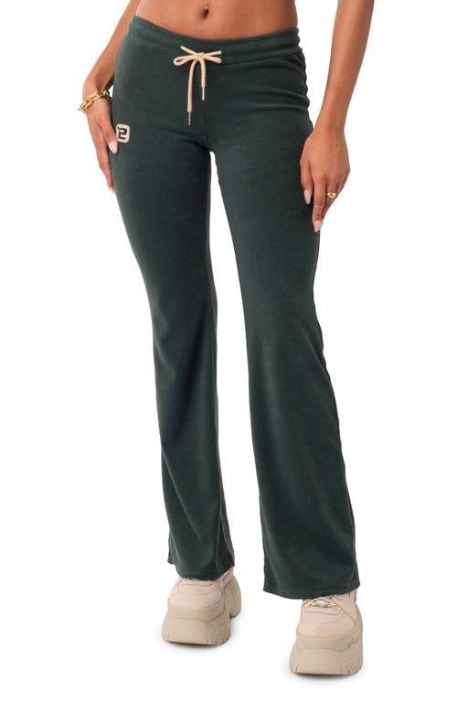 EDIKTED Terry Low Rise Flare Leg Pants Green at Nordstrom,