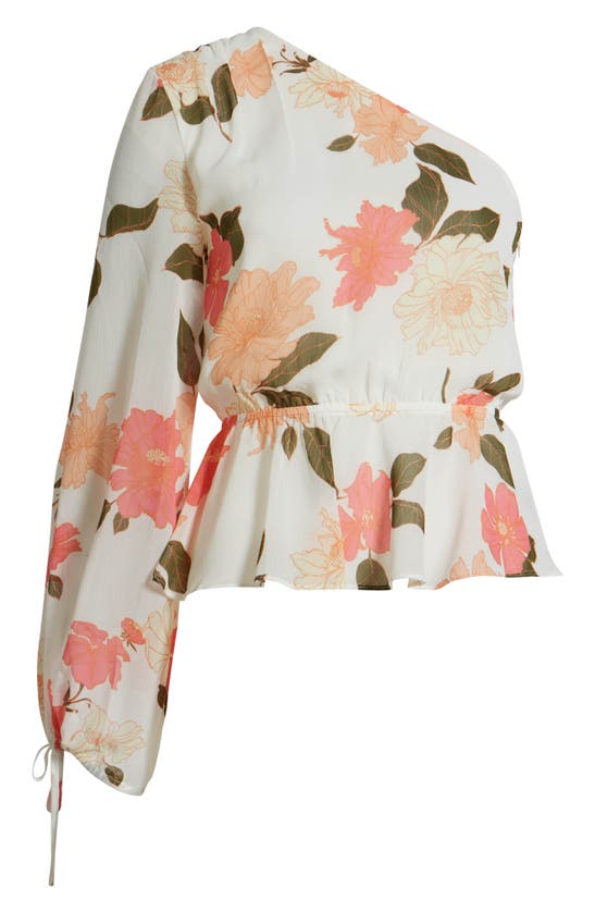 Vici Collection Floral One-shoulder Peplum Blouse In Cream Multi