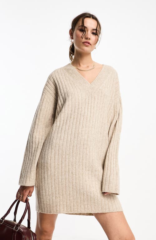 ASOS DESIGN Rib Sweater Dress in Beige at Nordstrom, Size Medium