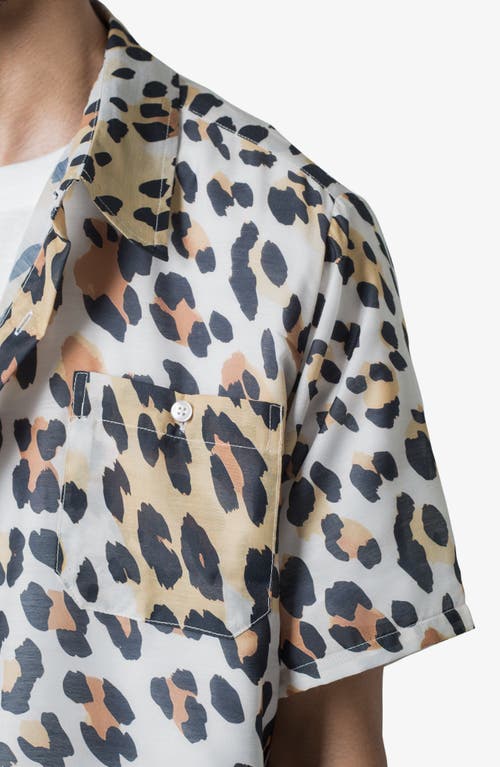 Mnml Animal Print Short Sleeve Button-up Shirt In Beige Multi