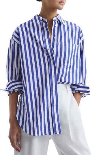 Reiss Emma Stripe Oversize Button-up Shirt In Multi