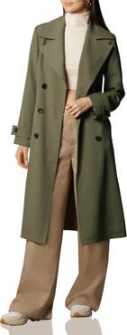 Stretch Crepe Double Breasted Trench Coat