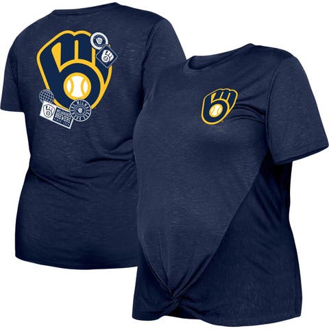 Soft As A Grape Women's Navy Milwaukee Brewers Plus V-Neck Jersey T-shirt