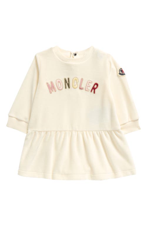 Shop Moncler Kids' Logo Embroidered Chenille Dress In White