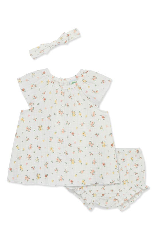 Little Me Babies'  Floral Print Cotton Top, Shorts & Headband Set In Pink Multi