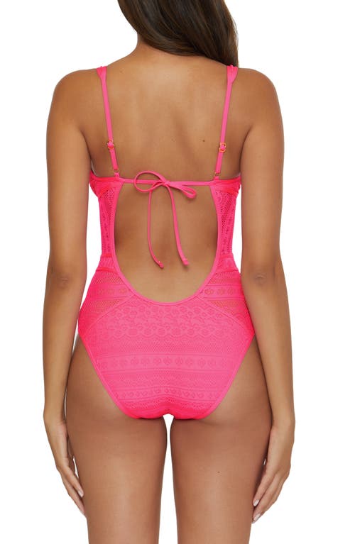 Shop Becca Color Play Lace One-piece Swimsuit In Pink Glo