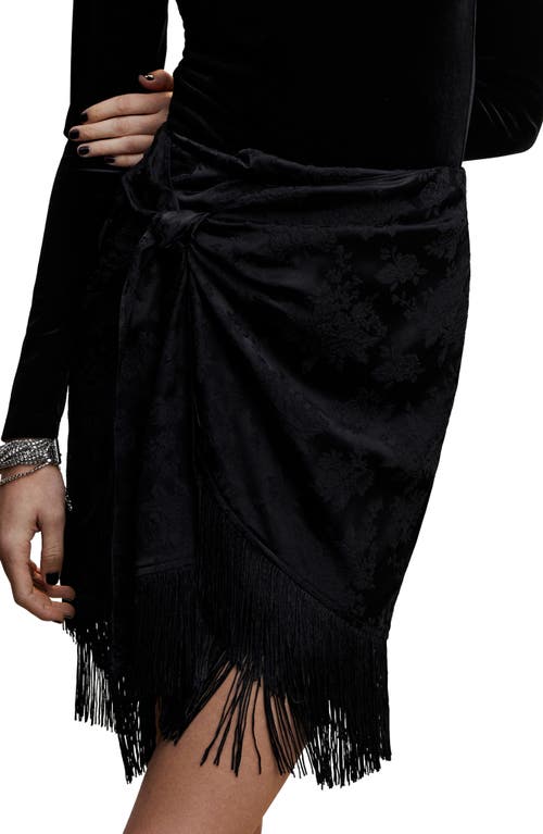 MANGO Fringe Jacquard Skirt in Black