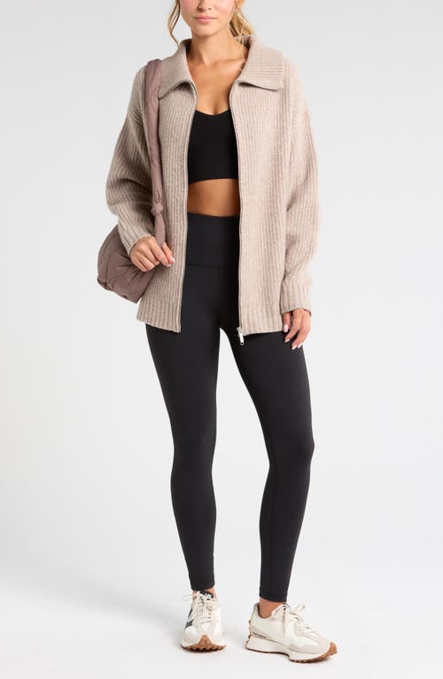 Shop Zella Cozy Knit Zip-up Cardigan In Taupe Heather