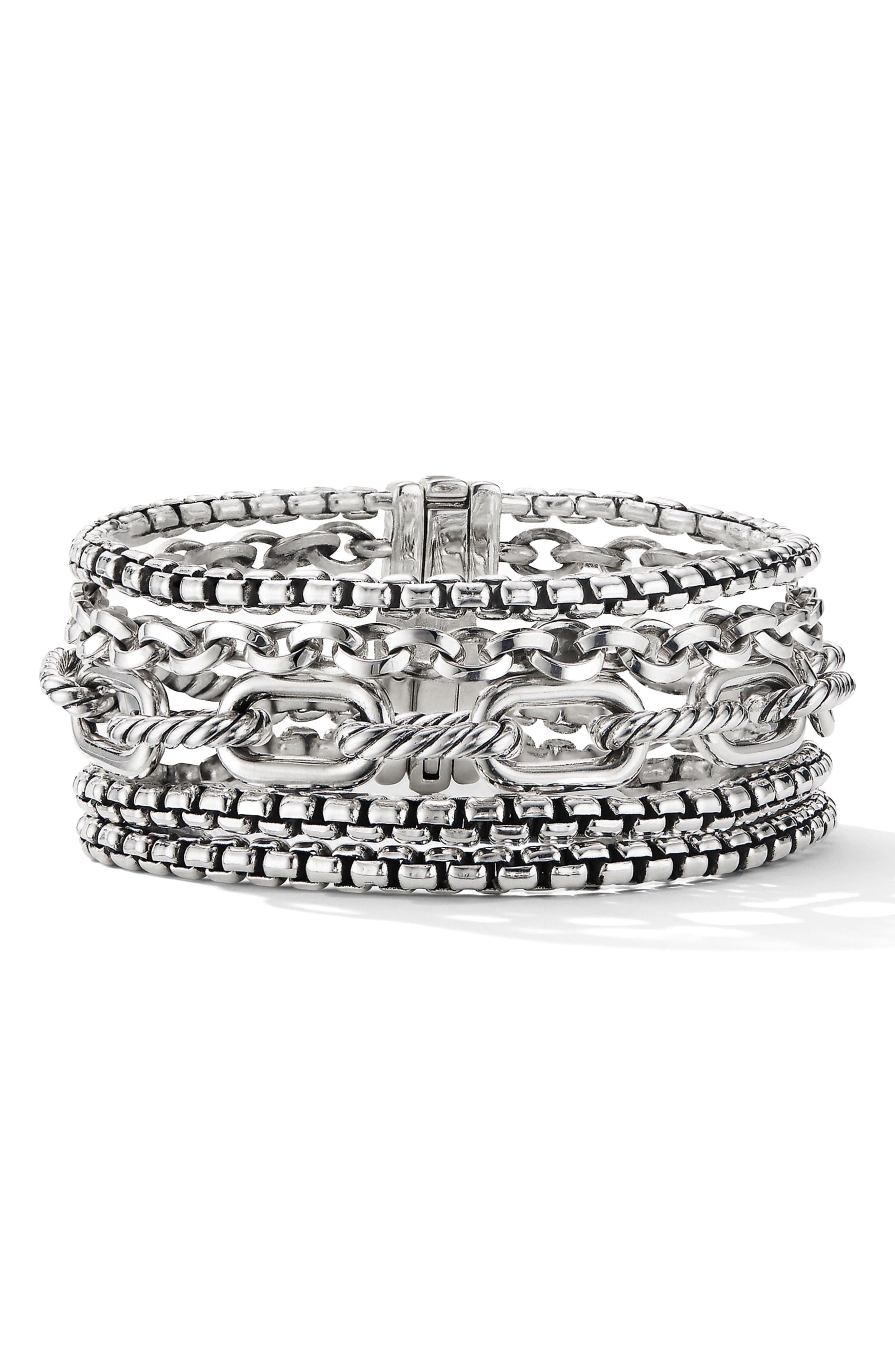 Curb Chain Bracelet in Sterling Silver with Black Diamonds, 14.5mm