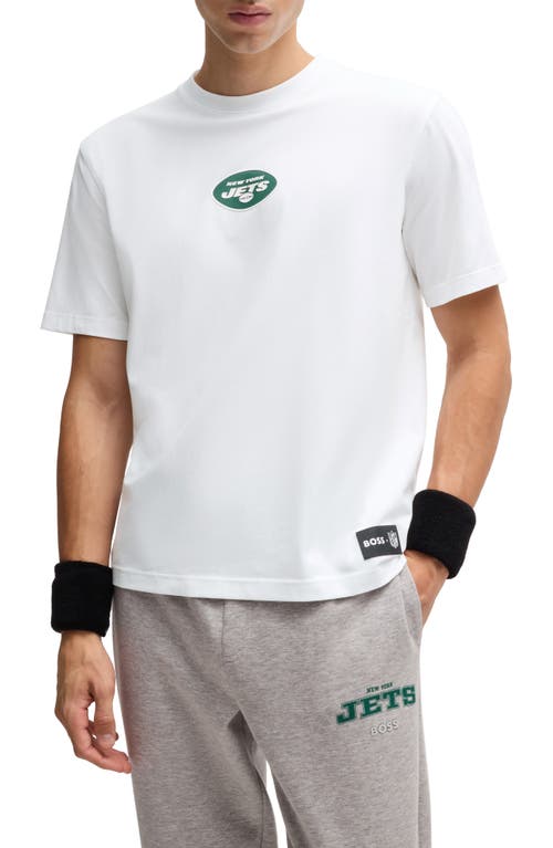 Shop Hugo Boss Boss X Nfl Stretch Cotton Graphic T-shirt In New York Jets - White