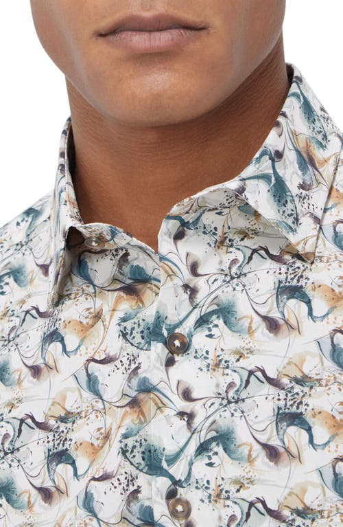 Shop Bugatchi Julian Shaped Fit Abstract Print Stretch Button-up Shirt In Desert