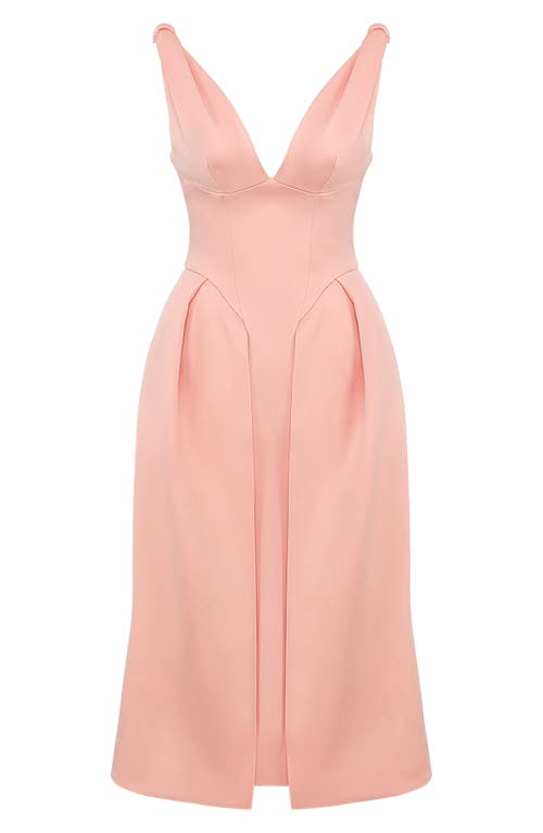 Shop House Of Cb Paloma Plunge Neck Sleeveless Midi Dress In Peach Pearl