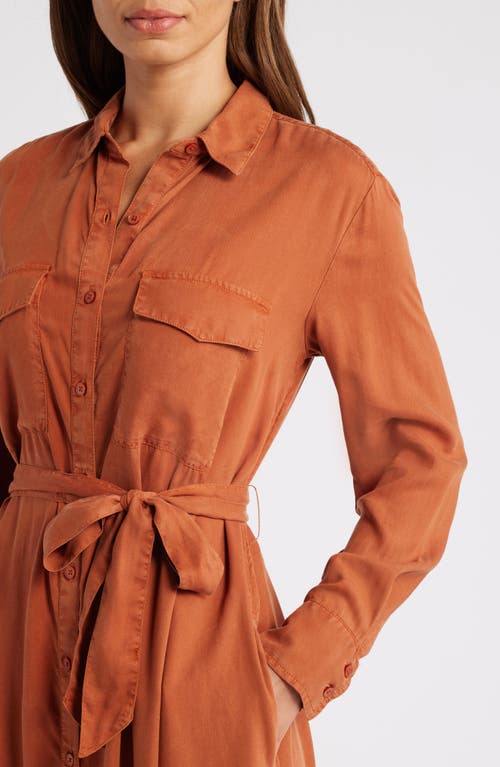 Shop Caslonr Caslon(r) Long Sleeve Midi Shirtdress In Rust Gingersnap