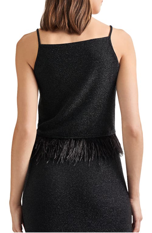 Misook Modern Fit Ostrich Feather Trim Stretch Woven Tank In Black