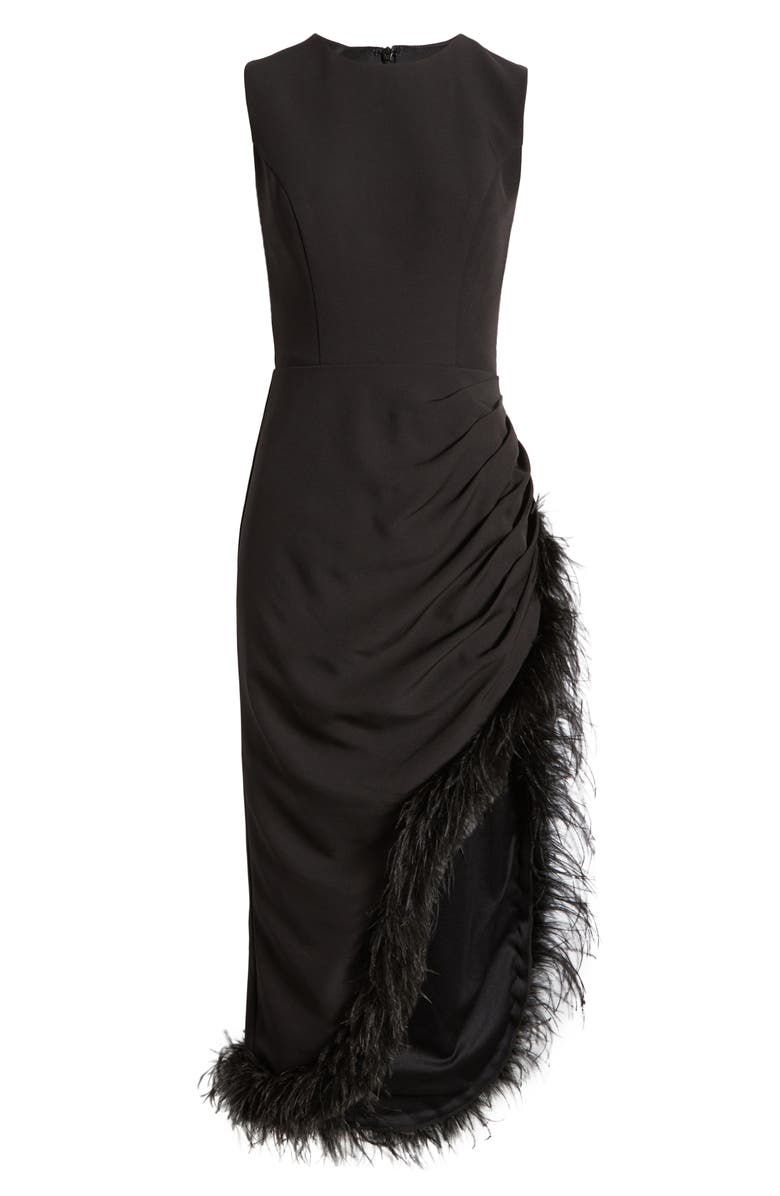 Mac Duggal Feather Trim Asymmetric Dress | Nordstrom
