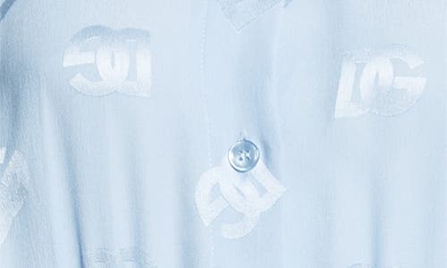 Dolce & Gabbana Silk Satin Jacquard Shirt Dress With Dg Logo In Blue
