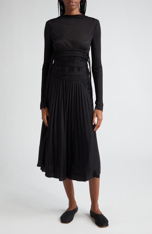 Proenza Schouler Riley Pleated Long Sleeve Jersey Dress Black 001 at Nordstrom,