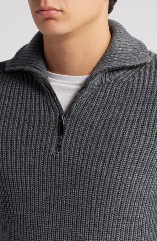 Shop Nordstrom Shaker Stitch Merino Quarter Zip Sweater In Grey Dark Charcoal Heather