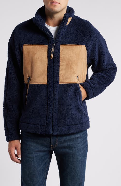 Shop Ugg(r) Keane High Pile Fleece Zip-up Jacket In Mariner/chestnut