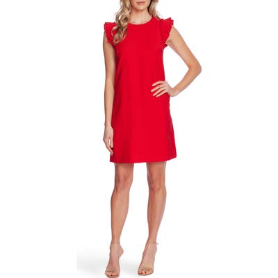 Cece Double Flutter Sleeve Shift Dress, Red