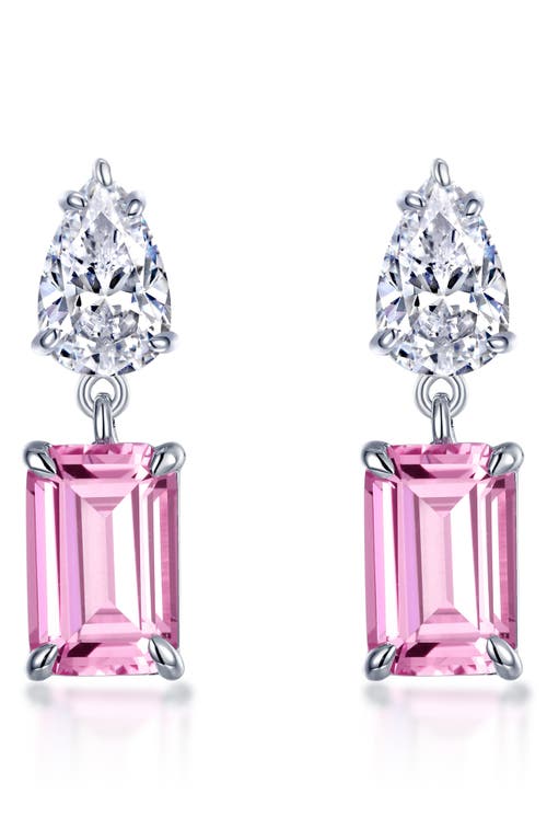 Lab Created Sapphire Drop Earrings in Pink