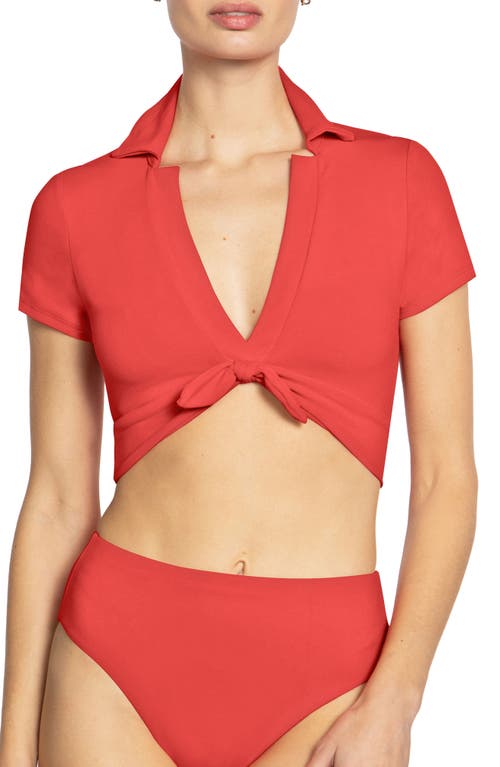 Shop Robin Piccone Ava Shirt Bikini Top In Guava