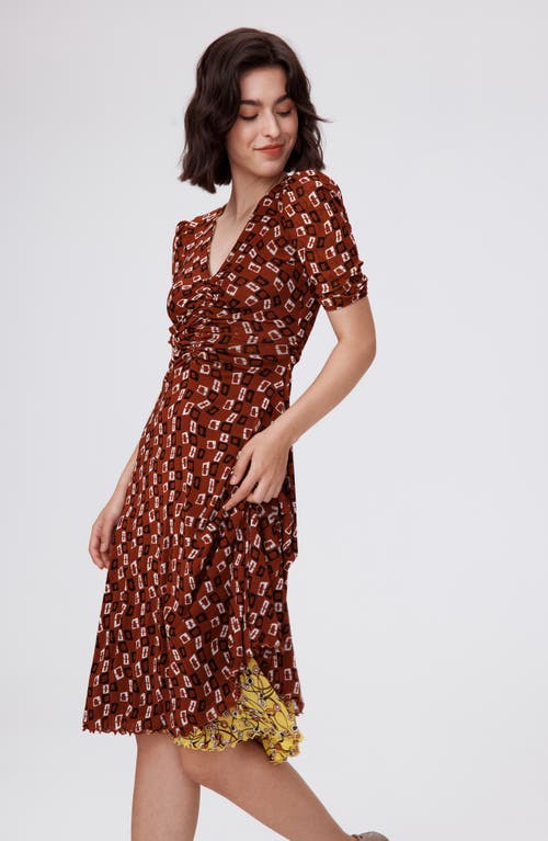 Shop Diane Von Furstenberg Koren Reversible Fit & Flare Dress In Swirl Yellow/chain Brown